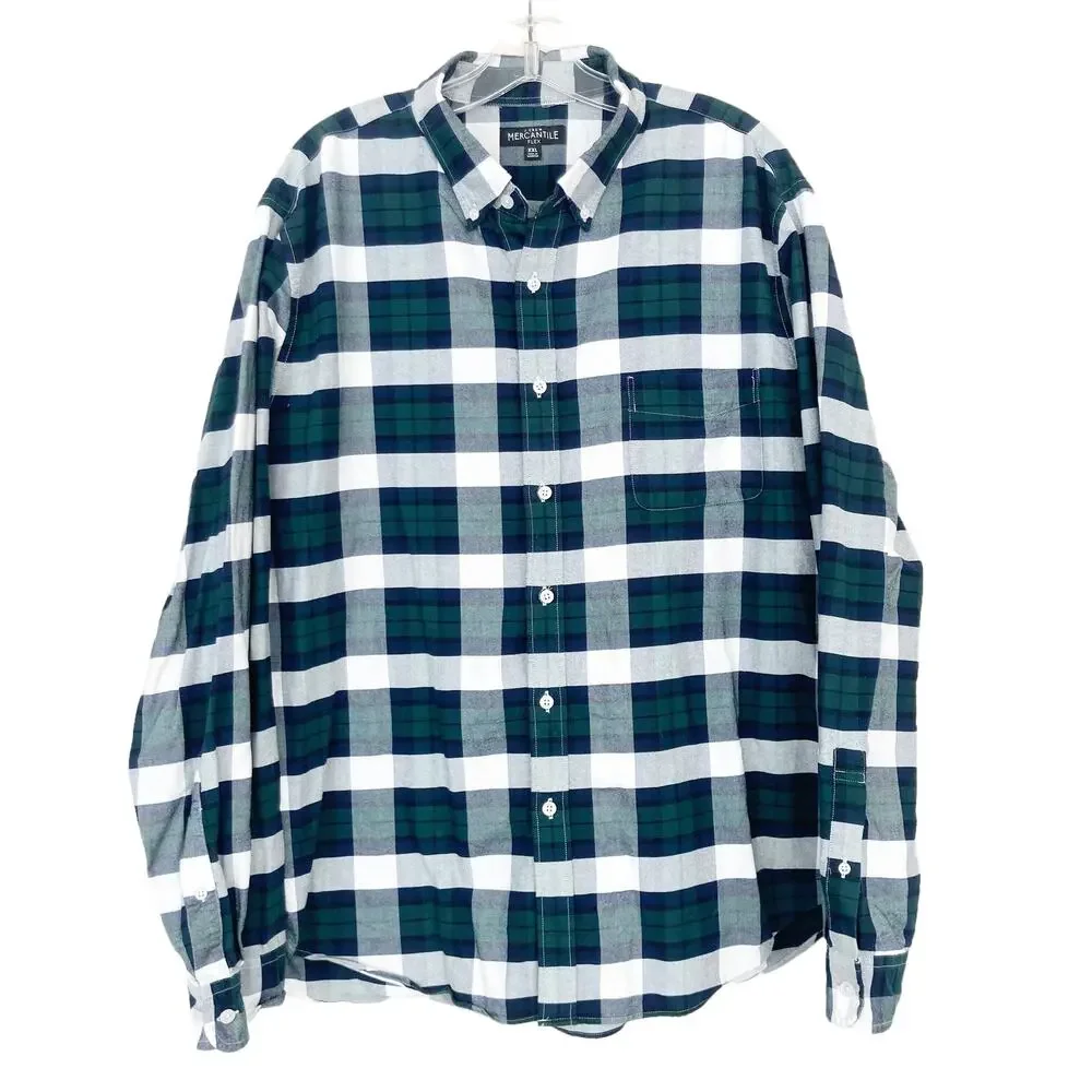 J. Crew Mercantile Flex Blue Green White Plaid Button Down Sz XXL